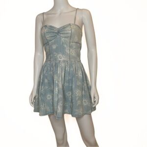 RES Denim Baben Sunflower Skater Mini Jean Dress Womens SZ XS Dainty Coquette